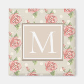 Monogram  roze rozen en Stippen Magneet (Voorkant)