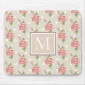 Monogram roze rozen en Stippen Muismat (Voorkant)