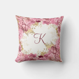 Monogram Roze Rozen Goud Elegante Bloemen Kussen