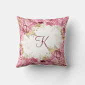 Monogram Roze Rozen Goud Elegante Bloemmotief Kussen (Achterkant)