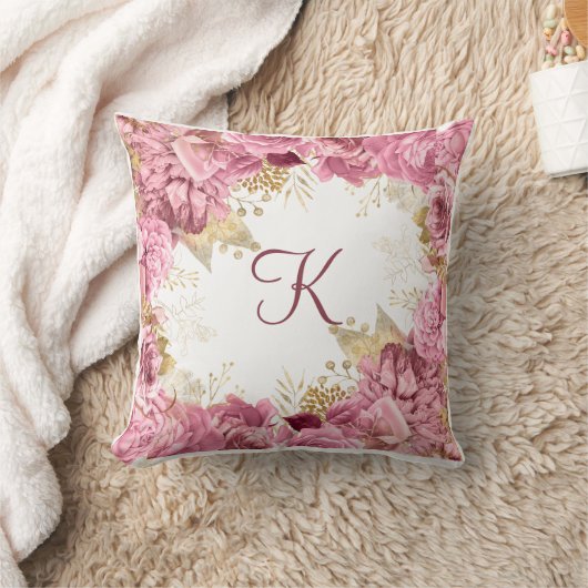 Monogram Roze Rozen Gouden Elegante Bloem Kussen (Deken)