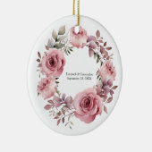 Monogram Roze Rozen Groen Waterverf Bruiloft Keramisch Ornament (Rechts)