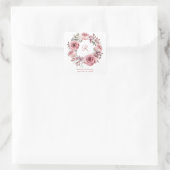 Monogram Roze Rozen Groen Waterverf Bruiloft Vierkante Sticker (Tas)