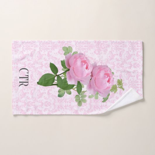 Monogram roze rozen op dameshanddoek handdoek (Handdoek)