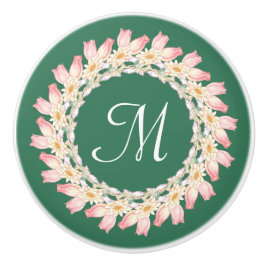 Monogram Roze Rozen Waterlelies Vintage Retro Keramische Knop