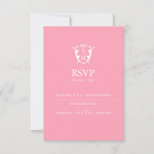 Monogram Roze RSVP-kaart Bruiloft Website RSVP Kaartje
