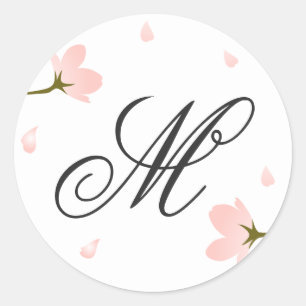 Monogram Roze Sakura Kersenbloesems Custom Ronde Sticker