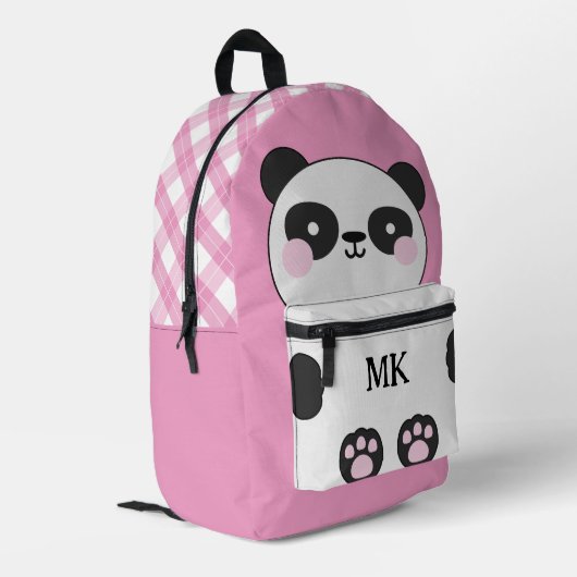 Monogram Roze Schattige Panda Kinder Bedrukte Rugzak (Achterkant Hoek Links)