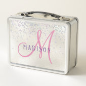 Monogram Roze Script Meisjes Zilver Parel Glitter (Achterkant)