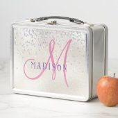 Monogram Roze Script Meisjes Zilver Parel Glitter (In situ)