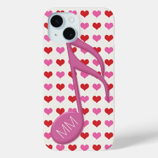 Monogram Roze Semi Quaver Liefde Harten Muziek Case-Mate iPhone Case (Achterkant)