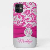 Monogram roze, Silver Damask iPhone 11 hoesje (Achterkant)