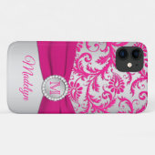 Monogram roze, Silver Damask iPhone 11 hoesje (Achterkant (horizontaal))