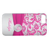 Monogram roze, Silver Damask iPhone 7 Hoesje (Achterkant (Horizontaal))