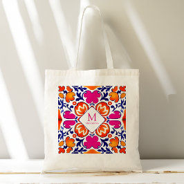 Monogram Roze sinaasappel blauw bruids partij guns Tote Bag