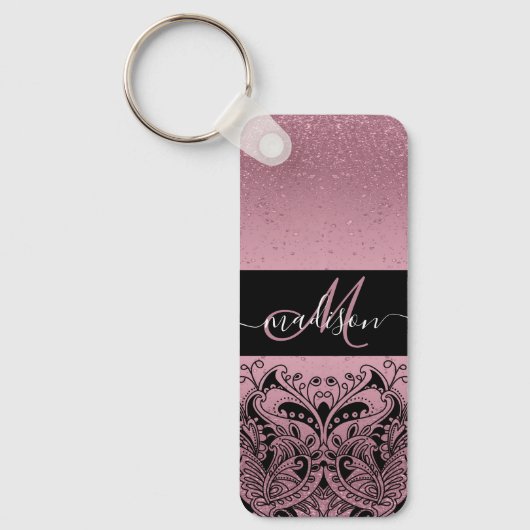 Monogram  Roze Sleutelhanger Glitter (Voorkant)