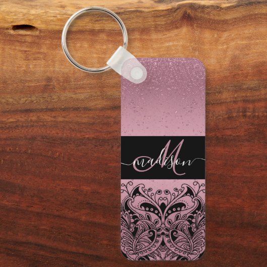 Monogram  Roze Sleutelhanger Glitter (Voorkant)