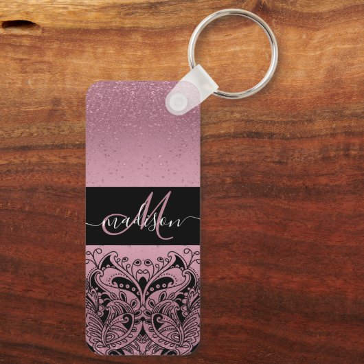 Monogram  Roze Sleutelhanger Glitter (Achterkant)