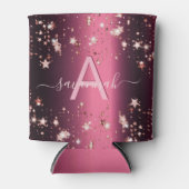 Monogram roze sterren roos goudnaam blikjeskoeler (Voorkant)