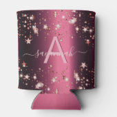 Monogram roze sterren roos goudnaam blikjeskoeler (Achterkant)