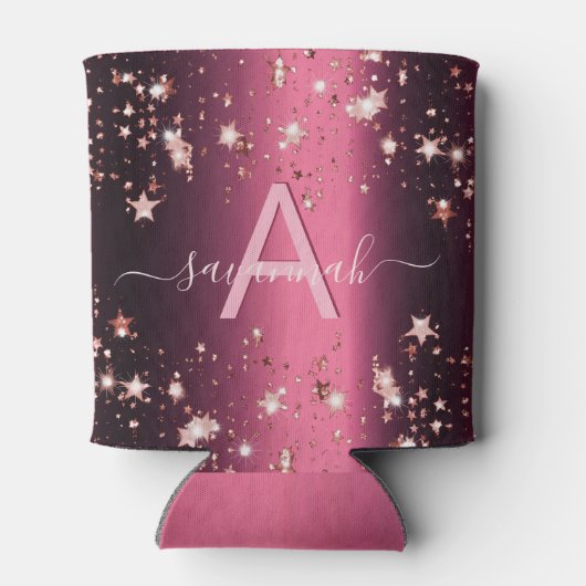 Monogram roze sterren roos goudnaam blikjeskoeler (Achterkant)