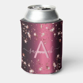 Monogram roze sterren roos goudnaam blikjeskoeler (Blikje Achterkant)