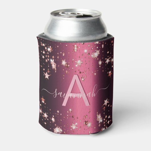 Monogram roze sterren roos goudnaam blikjeskoeler (Blikje Achterkant)