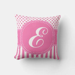 Monogram Roze Stippen en Stripes Sierkussen