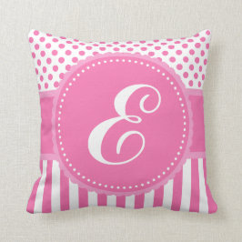 Monogram Roze Stippen en Stripes Sierkussen