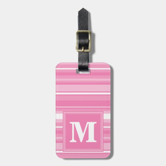 Monogram roze strepen bagagelabel (Voorkant verticaal)