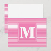Monogram roze strepen briefkaart (Voorkant / Achterkant)