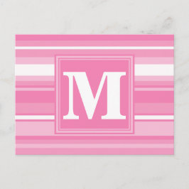 Monogram roze strepen briefkaart