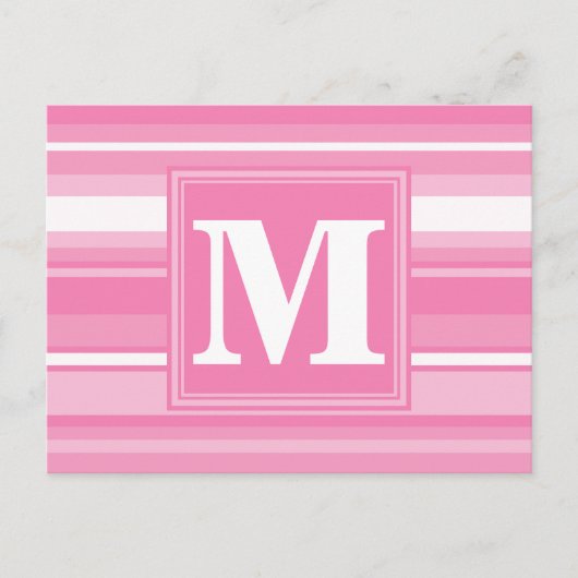 Monogram roze strepen briefkaart (Voorkant)