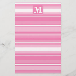 Monogram roze strepen briefpapier