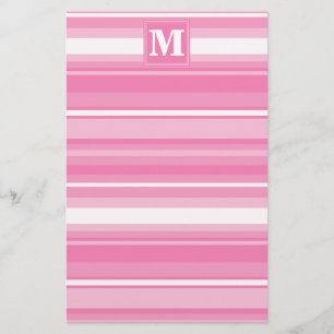 Monogram roze strepen briefpapier