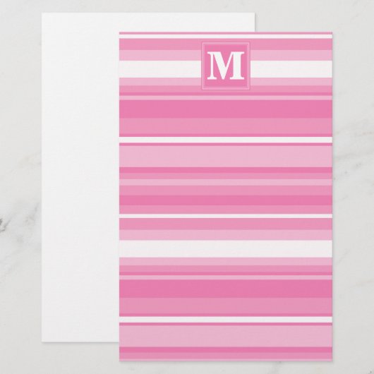 Monogram roze strepen briefpapier (Voorkant / Achterkant)