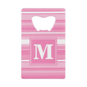 Monogram roze strepen creditkaart flessenopener