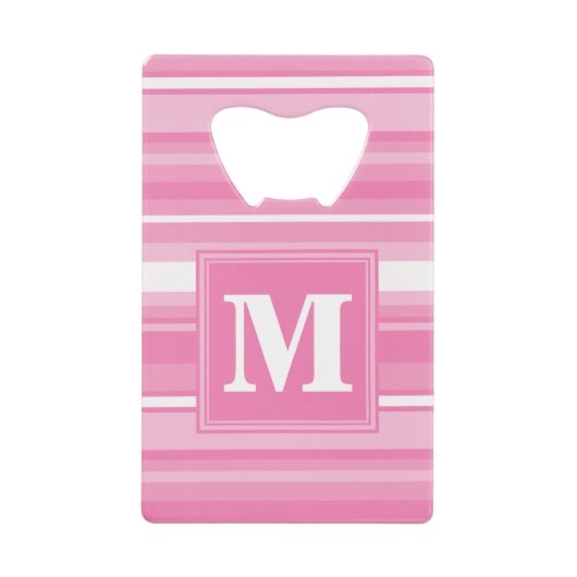 Monogram roze strepen creditkaart flessenopener (Voorkant)