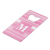 Monogram roze strepen creditkaart flessenopener (Voorkant Gekanteld)