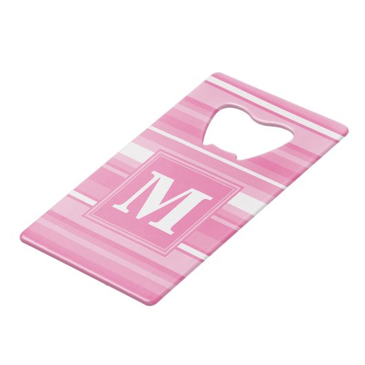 Monogram roze strepen creditkaart flessenopener (Voorkant Gekanteld)