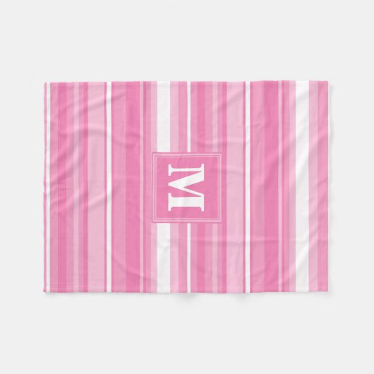 Monogram roze strepen fleece deken (Voorkant (Horizontaal))