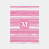 Monogram roze strepen fleece deken (Voorkant)