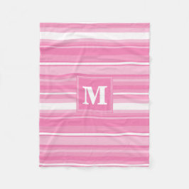 Monogram roze strepen fleece deken