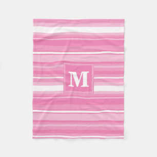 Monogram roze strepen fleece deken