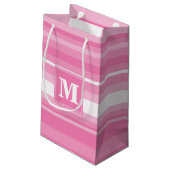 Monogram roze strepen klein cadeauzakje (Achterkant Gekanteld)