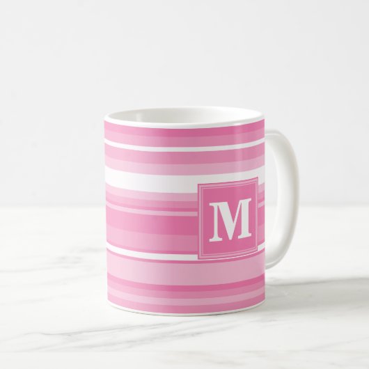 Monogram roze strepen koffiemok (Voorkant rechts)