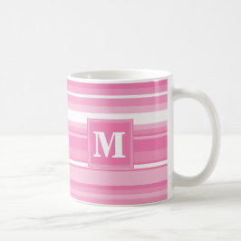 Monogram roze strepen koffiemok