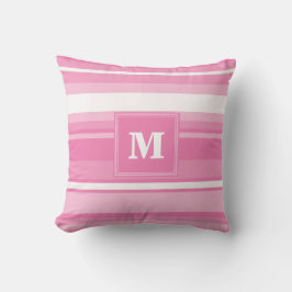 Monogram roze strepen kussen