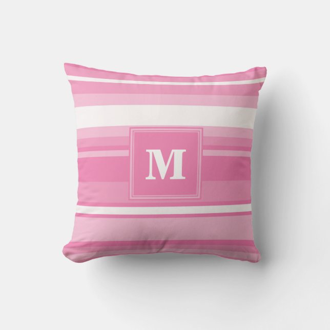Monogram roze strepen kussen (Voorkant)