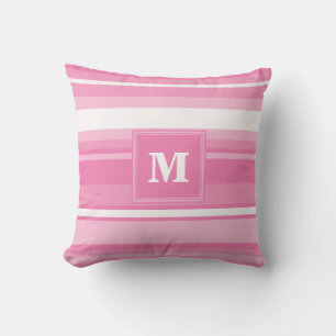 Monogram roze strepen kussen